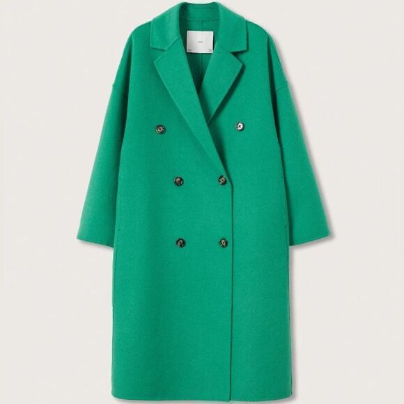 Mango Handmade Wool Blend Coat Green - Picture 2 of 9